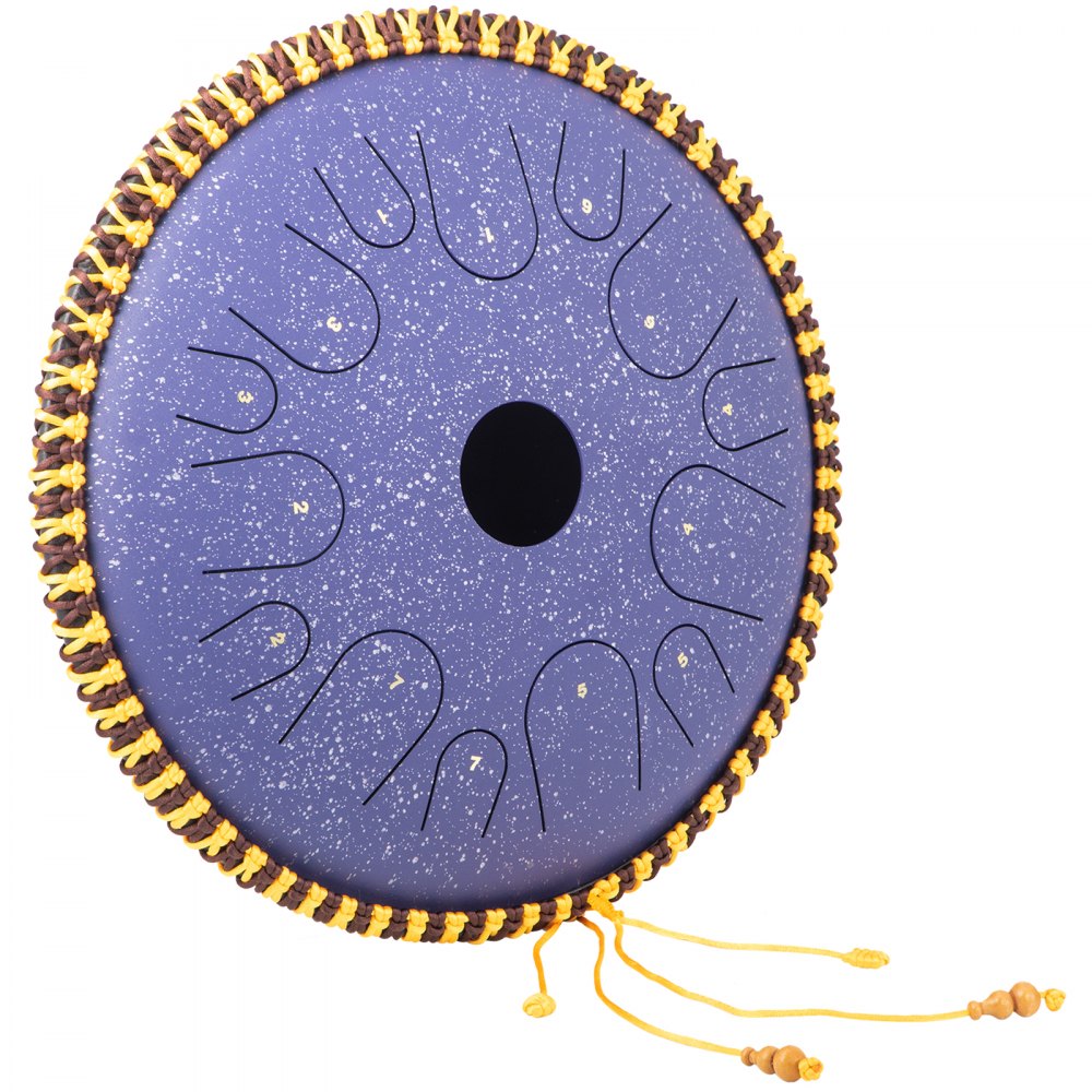 VEVOR Tongue Drum 14 Notes Dish Shape Drum 14.9 Inches Manual Percussion Pure Copper Tongues 14 Notes Steel Tongue Handpan Drum with Rope Decoration and Mallets Bag Music Book Finger Picks Purple