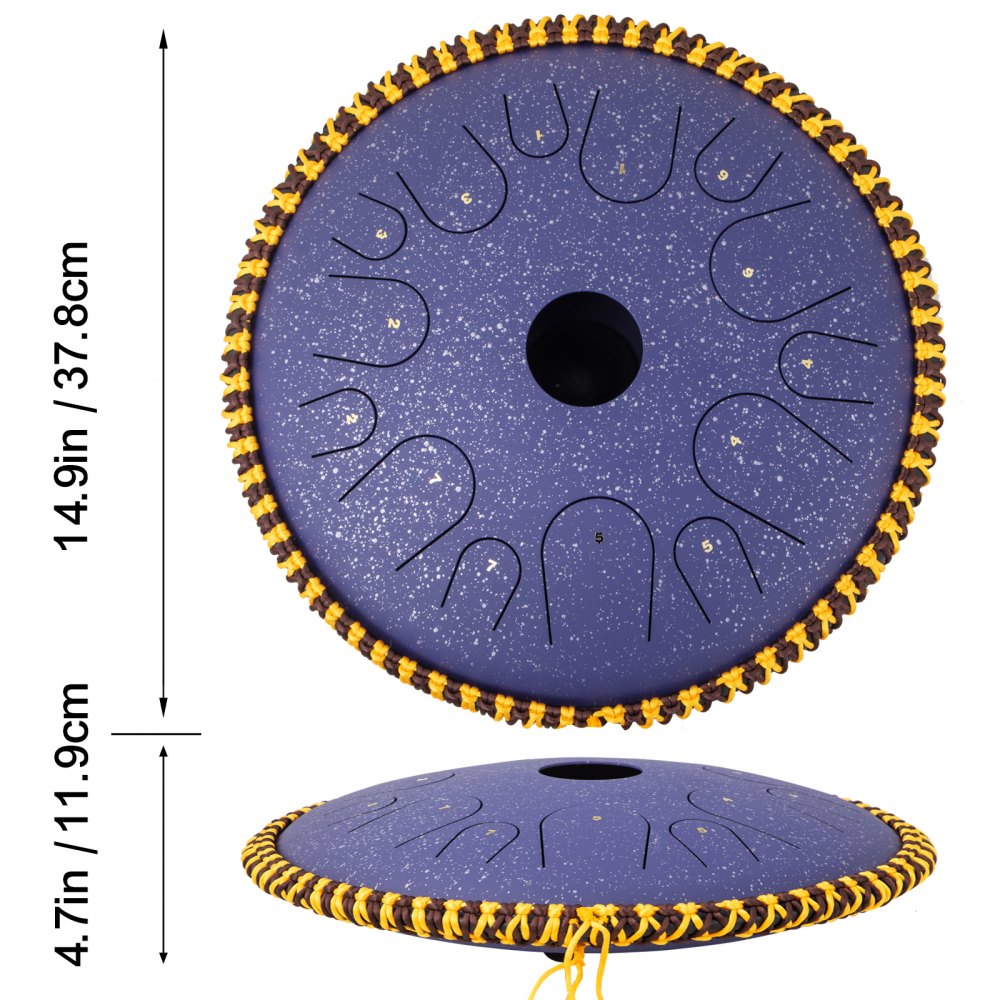 VEVOR Tongue Drum 14 Notes Dish Shape Drum 14.9 Inches Manual Percussion Pure Copper Tongues 14 Notes Steel Tongue Handpan Drum with Rope Decoration and Mallets Bag Music Book Finger Picks Purple