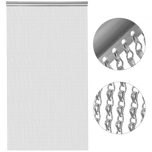 Cadena de cortina de puerta VEVOR, cortina de cadena de metal de aluminio, 84 x 35 pulgadas, cortina de pantalla de puerta de metal para separador de habitación plateada (cortina de cadena de metal)