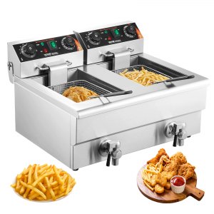 Commercial Electric Deep Fryer Countertop Deep Fryer with Dual Tanks 3000W