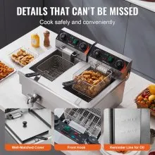 VEVOR Commercial Deep Fryer, Dual Tank 3000W Electric Countertop Fryer with Basket, 2 x 11.6Qt/11L Double Stainless Steel Oil Fryer with Oil Filtration, Time & Temp Control, for Kitchen Restaurant Use