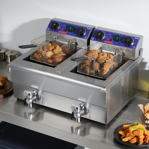VEVOR Commercial Electric Deep Fryer Countertop Deep Fryer with Dual Tanks 6000W