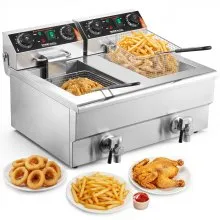 VEVOR Kommersiell Fritös, Dubbeltank 3000W Elektrisk Bänkfritös med Korg, 2 x 11,6 Qt/11L Dubbel Oljefritös i Rostfritt Stål med Oljefiltrering, Tids- och Temperaturkontroll, För Köksrestaurangbruk