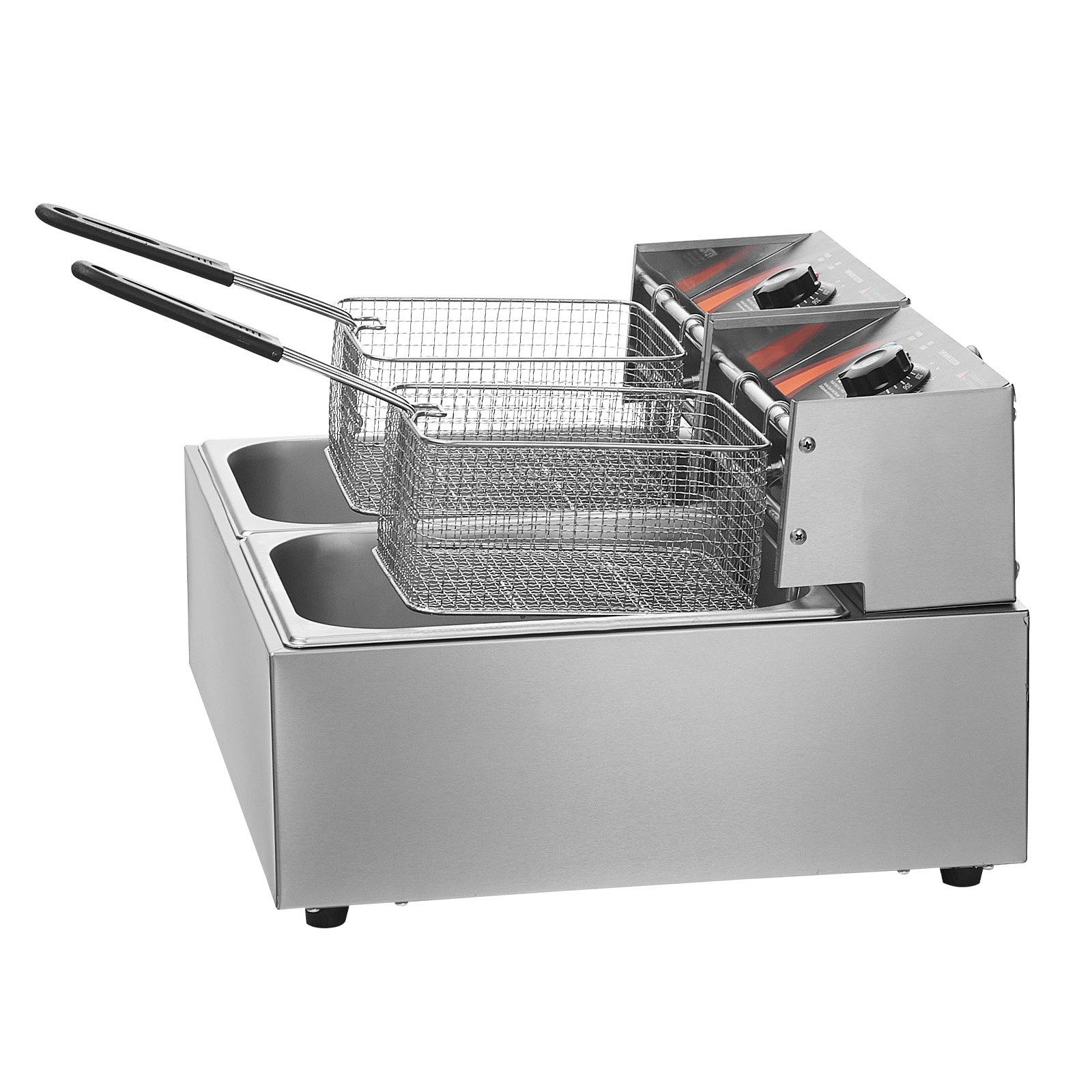 VEVOR Commercial Electric Deep Fryer, 24L Large Capacity Electric Countertop Fryer with Dual Removable Basket,  5000W Stainless Steel Dual Deep Fryer for Kitchen, Restaurant and Commercial Use, Silver