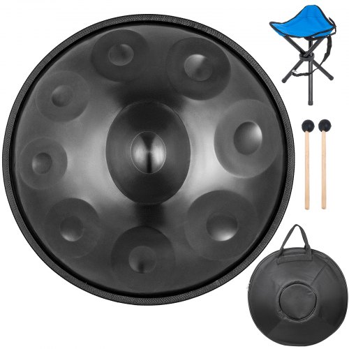 VEVOR Handpan 9 Notes D Minor Handpan Drum 21.9 Inches (55.6cm) In Diameter Hangdrum Instrument Hand Pan Hand Drum D Minor 9 Notes (d3 A Bb C D E F G A) Hang Drum Steel Hand Drum with Extra Mbira