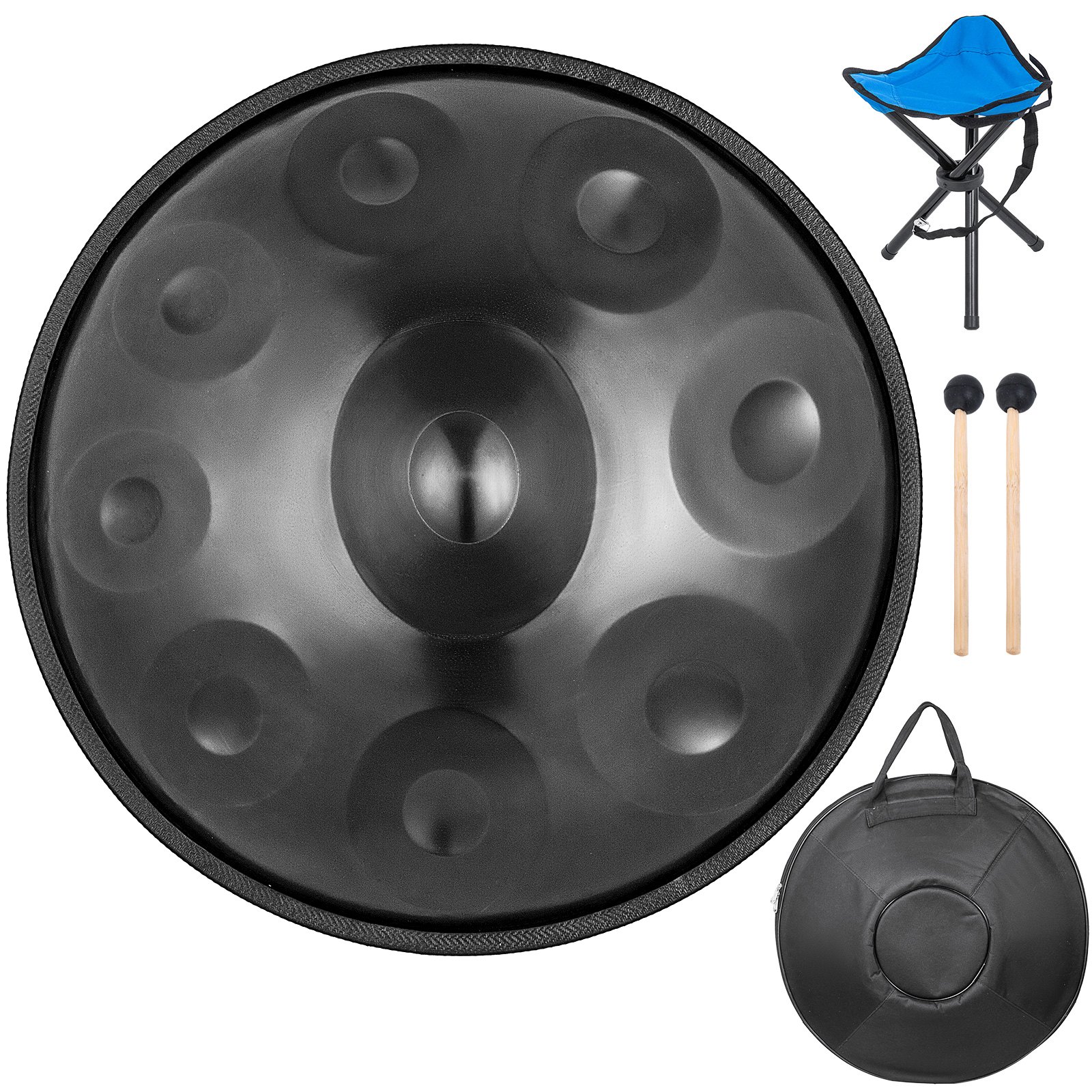 VEVOR Handpan 9 Notes D Minor Handpan Drum 21.9 Inches (55.6cm) In Diameter Hangdrum Instrument Hand Pan Hand Drum D Minor 9 Notes (d3 A Bb C D E F G A) Hang Drum Steel Hand Drum with Extra Mbira