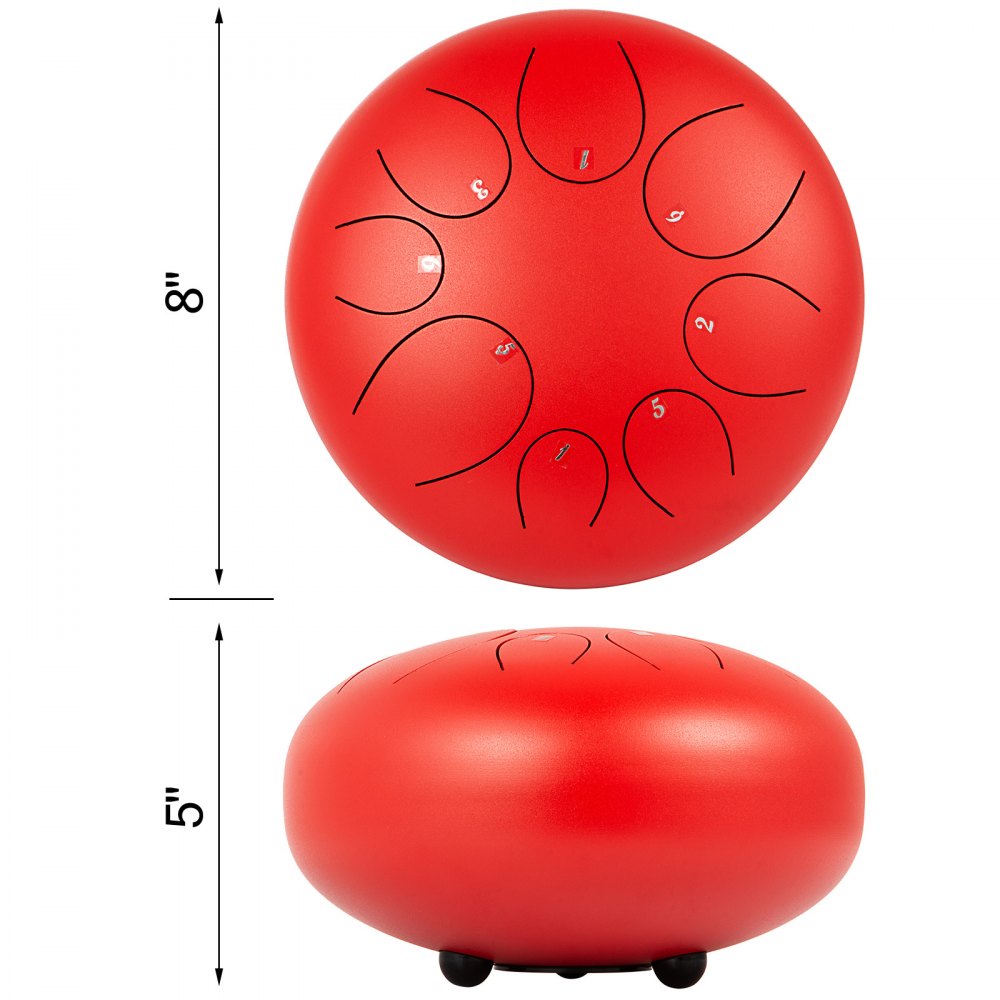 VEVOR Steel Tongue Drum - 8 Notes 8 inches - Percussion Instrument - Handpan Drum with Bag, Book, Mallets, Finger Picks (Red)