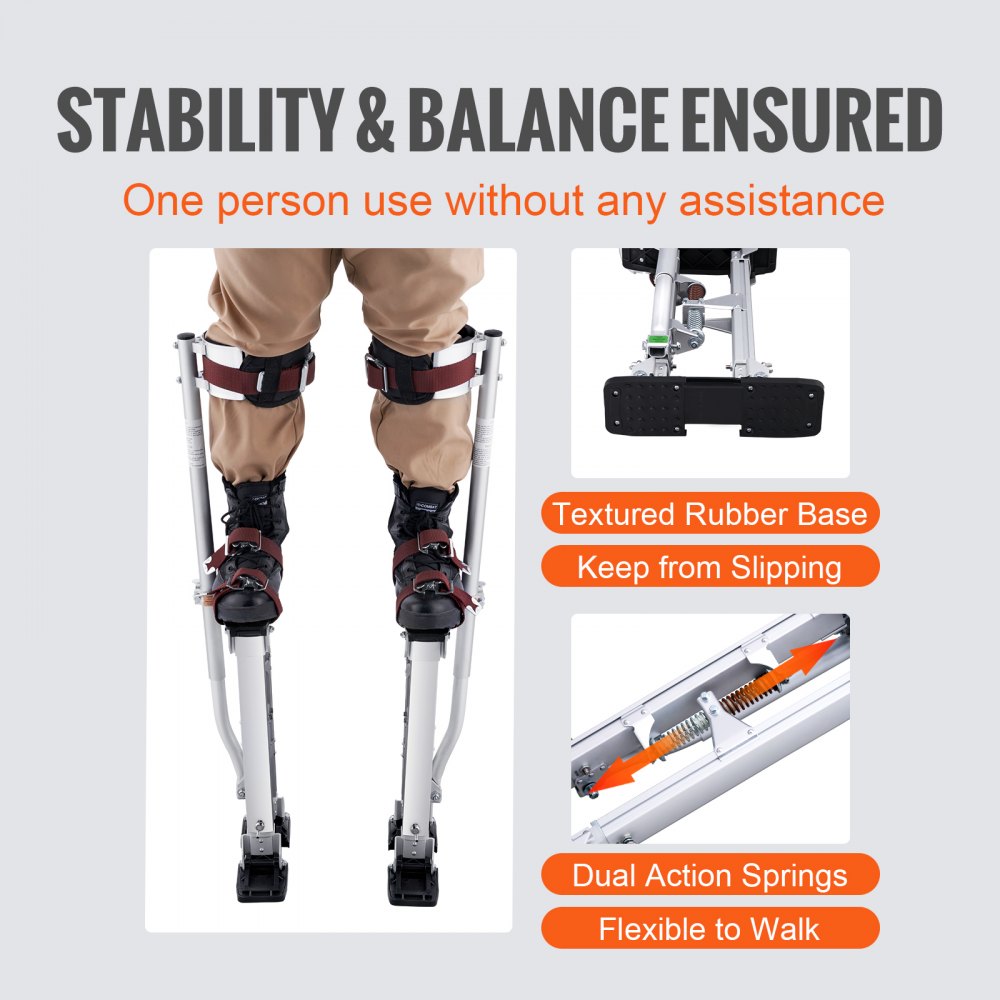 VEVOR Drywall Stilts, 46 cm-76 cm Adjustable Aluminum Tool Stilts with Protective Knee Pads, Durable and Non-slip Work Stilts for Sheetrock Painting, Walking, Taping, Silver