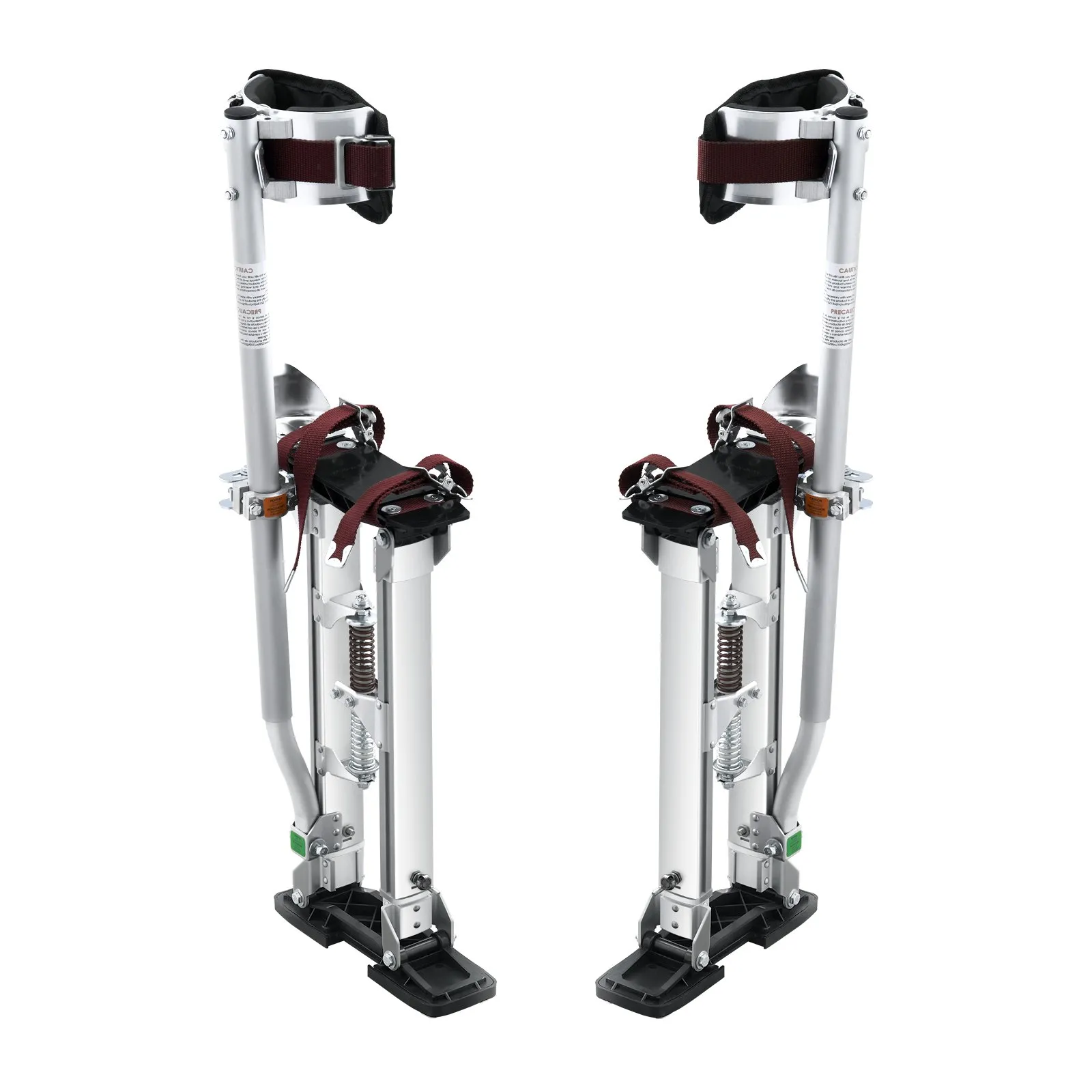 pair of VEVOR drywall stilts with adjustable aluminum legs and maroon straps.