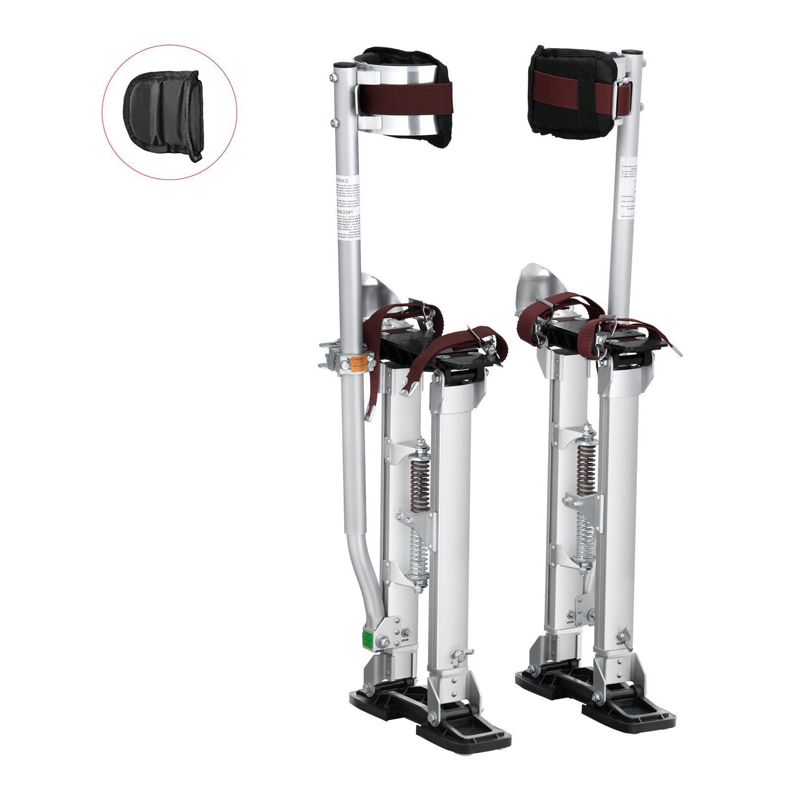 adjustable VEVOR drywall stilts with black padded straps and support springs, extra padding included.