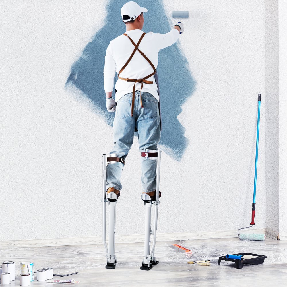 VEVOR Drywall Stilts, 24''-40'' Adjustable Aluminum Tool Stilts with Protective Knee Pads, Durable and Non-Slip Work Stilts for Sheetrock Painting, Walking, Taping, Silver