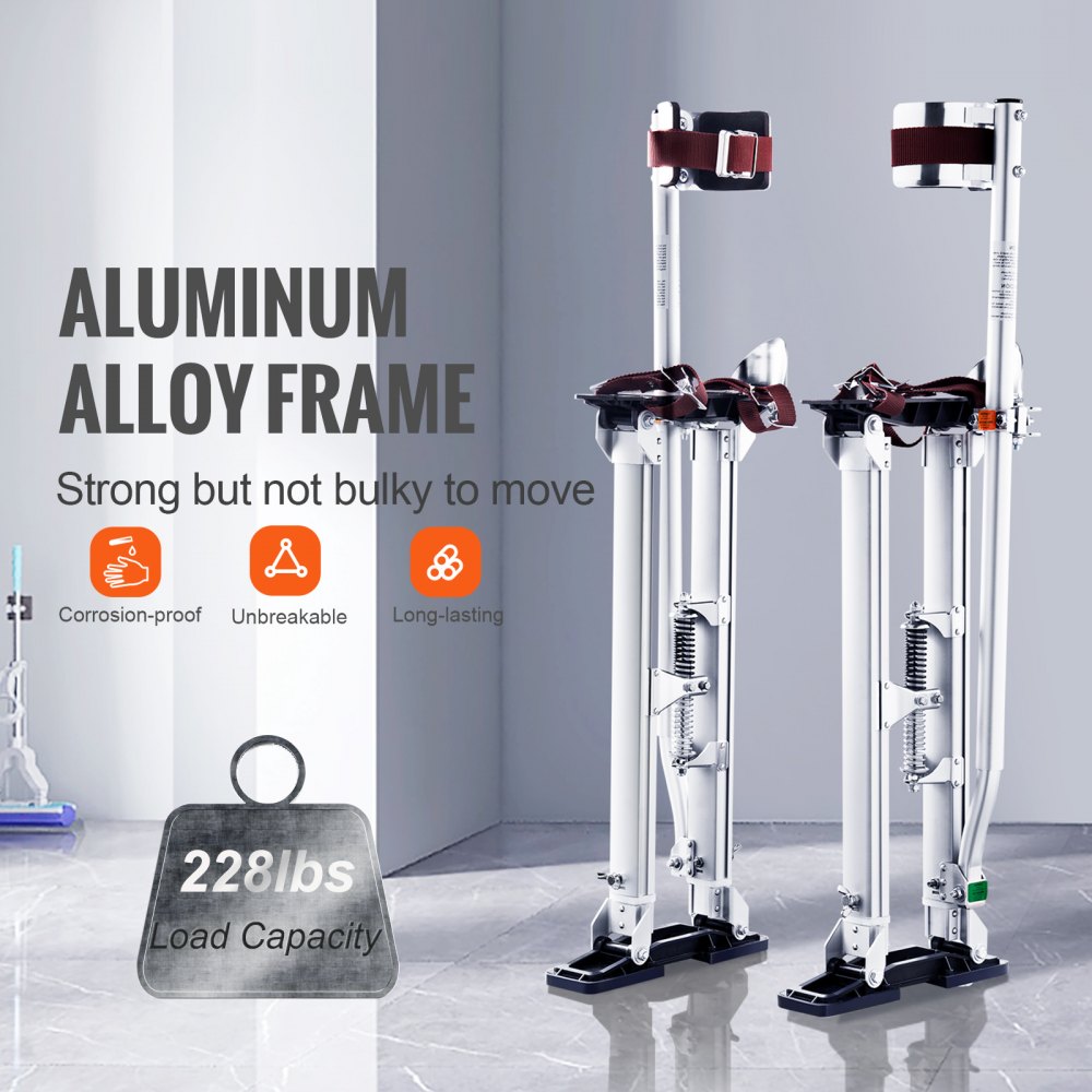 VEVOR Drywall Stilts, 24''-40'' Adjustable Aluminum Tool Stilts with Protective Knee Pads, Durable and Non-slip Work Stilts for Sheetrock Painting, Walking, Taping, Silver