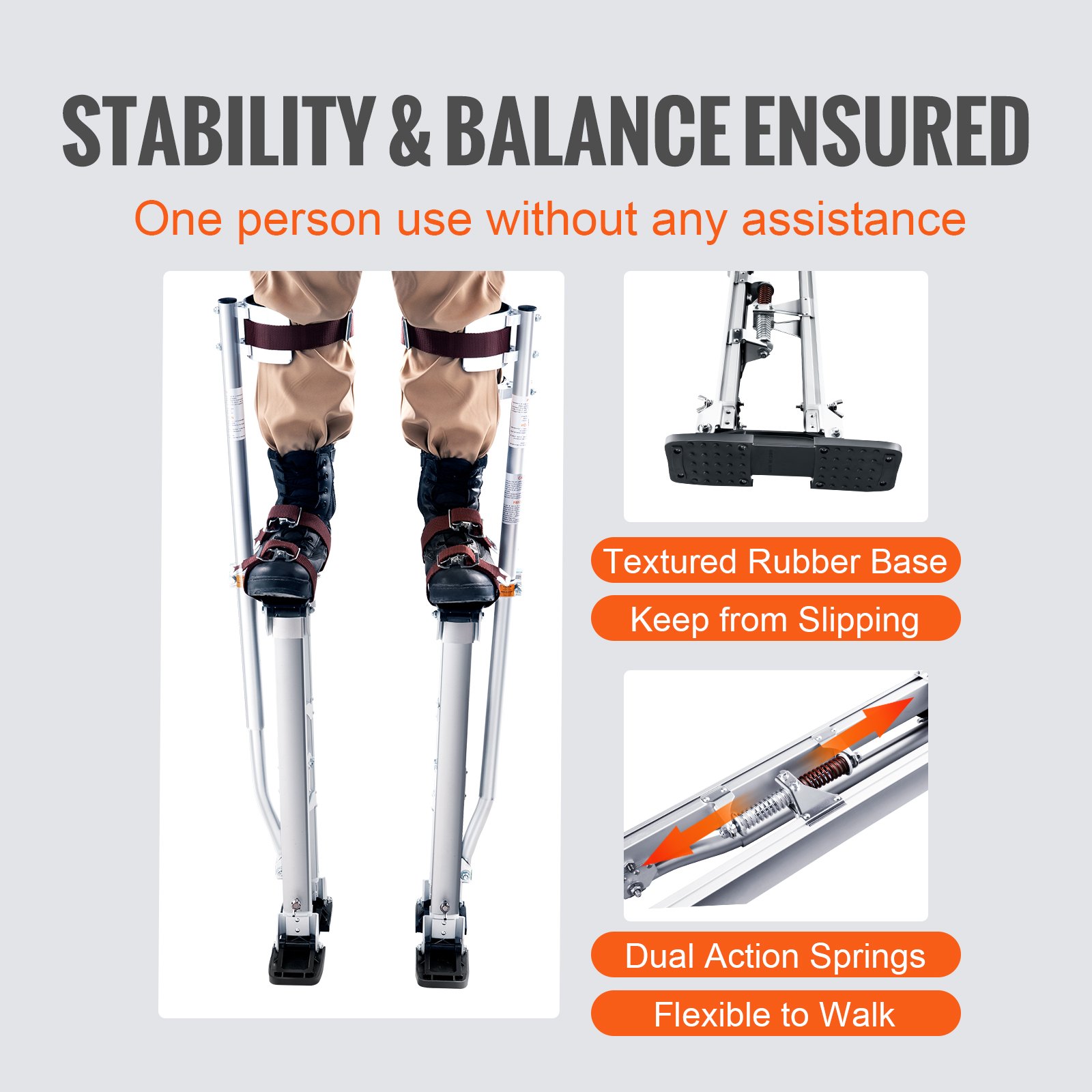 VEVOR Drywall Stilts, 24''-40'' Adjustable Aluminum Tool Stilts with Protective Knee Pads, Durable and Non-slip Work Stilts for Sheetrock Painting, Walking, Taping, Silver