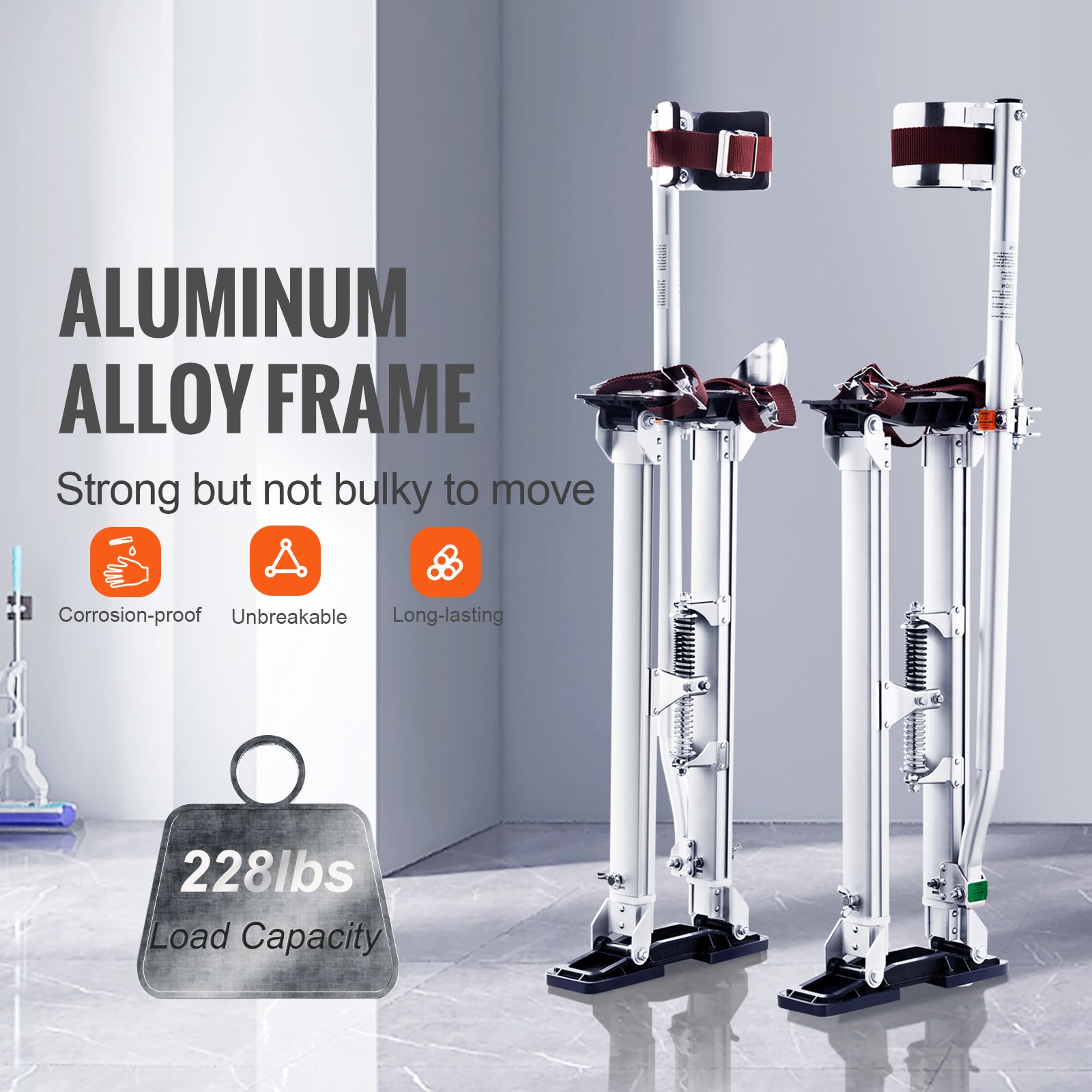 VEVOR Drywall Stilts, 24''-40'' Adjustable Aluminum Tool Stilts with Protective Knee Pads, Durable and Non-slip Work Stilts for Sheetrock Painting, Walking, Taping, Silver