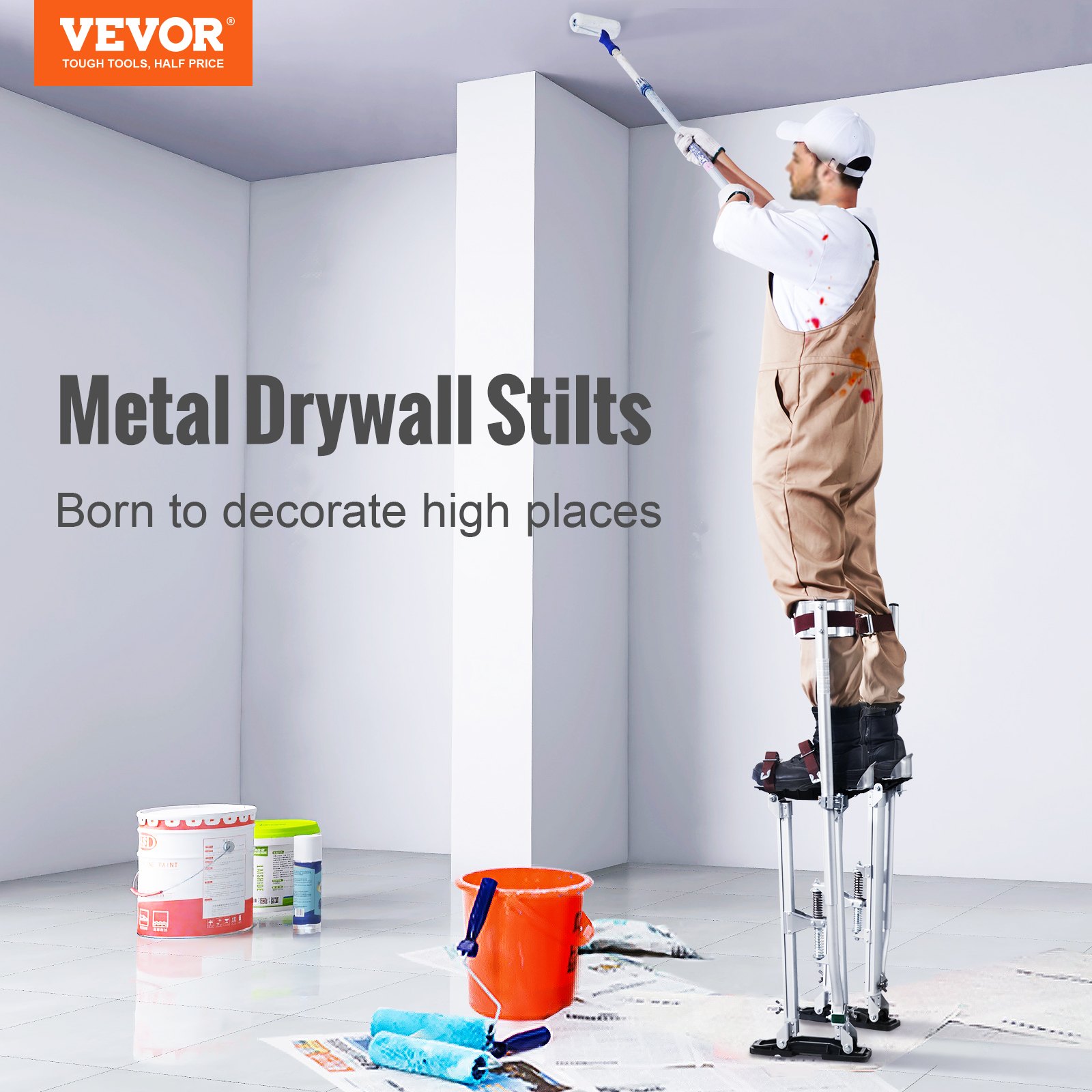 VEVOR Drywall Stilts, 24''-40'' Adjustable Aluminum Tool Stilts with Protective Knee Pads, Durable and Non-slip Work Stilts for Sheetrock Painting, Walking, Taping, Silver