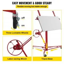 VEVOR Drywall Rolling Lifter Panel Hoist Jack Lifter 11 Ft w/ Lockable Wheels