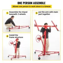 VEVOR Drywall Rolling Lifter Panel, 11ft Sheetrock Lift Drywall Lift, 150lb Weight Capacity Panel Hoist Jack Tool, Steel Material w/Telescopic Arm & 3 Lockable Wheels, 48x192 in Plasterboard Size