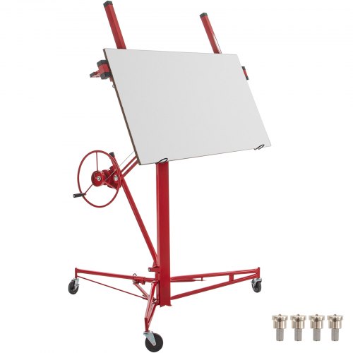 VEVOR Drywall Rolling Lifter Panel, 16ft Sheetrock Lift Drywall Lift, 150lb Weight Capacity Panel Hoist Jack Tool, Steel Material with Telescopic Arm & 3 Lockable Wheels, 48x192 in Plasterboard Size
