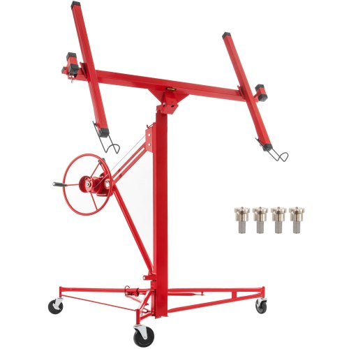 VEVOR Drywall Rolling Lifter Panel, 16ft Sheetrock Lift Drywall Lift, 150lb Weight Capacity Panel Hoist Jack Tool, Steel Material with Telescopic Arm & 3 Lockable Wheels, 48x192 in Plasterboard Size