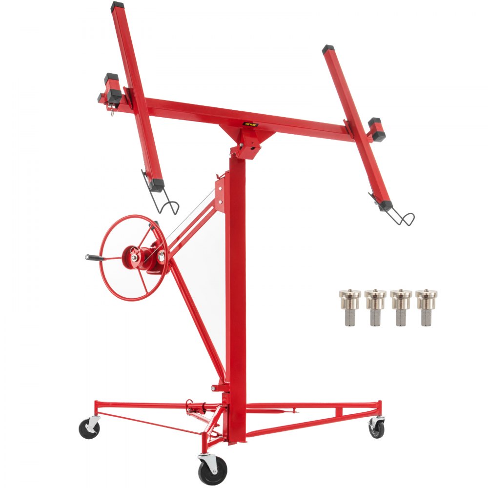 VEVOR Drywall Rolling Lifter Panel, 435 cm Sheetrock Lift Drywall Lift, 68kg Weight Capacity Panel Hoist Jack Tool, Steel Material with Telescopic Arm & 3 Lockable Wheels, 122x488 cm Plasterboard Size