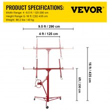 VEVOR Drywall Rolling Lifter Panel, 16ft Sheetrock Lift Drywall Lift, 150lb Weight Capacity Panel Hoist Jack Tool, Steel Material with Telescopic Arm & 3 Lockable Wheels, 48x192 in Plasterboard Size
