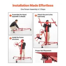 VEVOR Drywall Rolling Lifter Panel, 16ft Sheetrock Lift Drywall Lift, 150lb Weight Capacity Panel Hoist Jack Tool, Steel Material w/Telescopic Arm & 3 Lockable Wheels, 48x192 in Plasterboard Size