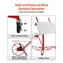 VEVOR Drywall Rolling Lifter Panel, 16ft Sheetrock Lift Drywall Lift, 150lb Weight Capacity Panel Hoist Jack Tool, Steel Material with Telescopic Arm & 3 Lockable Wheels, 48x192 in Plasterboard Size