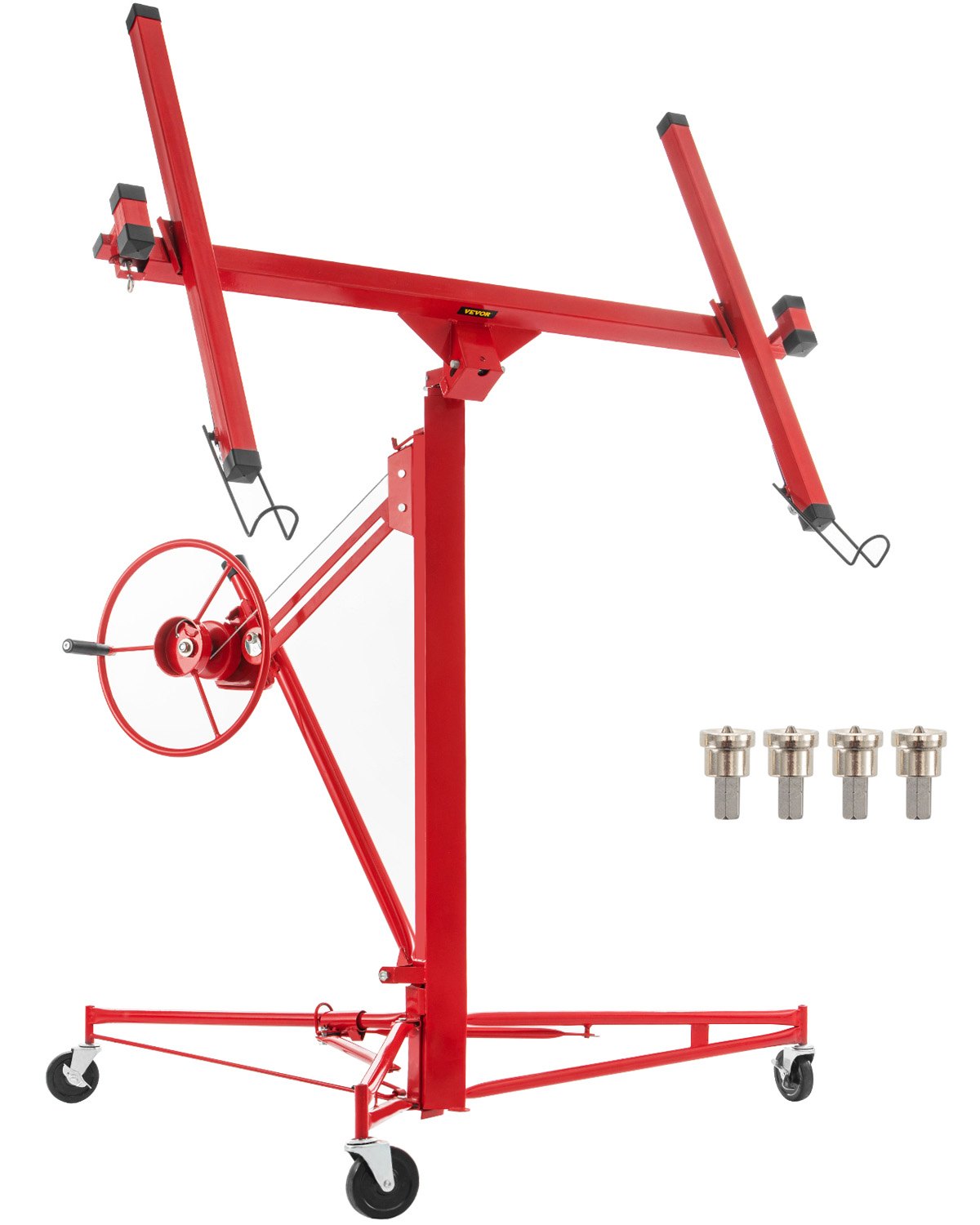 VEVOR Drywall Rolling Lifter Panel, 16ft Sheetrock Lift Drywall Lift, 150lb Weight Capacity Panel Hoist Jack Tool, Steel Material with Telescopic Arm & 3 Lockable Wheels, 48x192 in Plasterboard Size