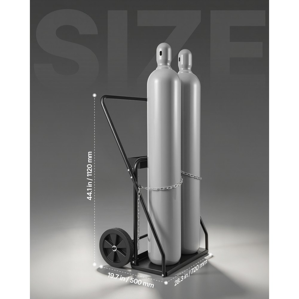 VEVOR Dual Welding Cylinder Cart, Oxygen Acetylene Tank Cart with 440LBS Static Weight Capacity, 10-Inch Solid Wheels and Tank Storage Safety Chains, Suitable for Double 12.5-Inch Dia. Gas Cylinders