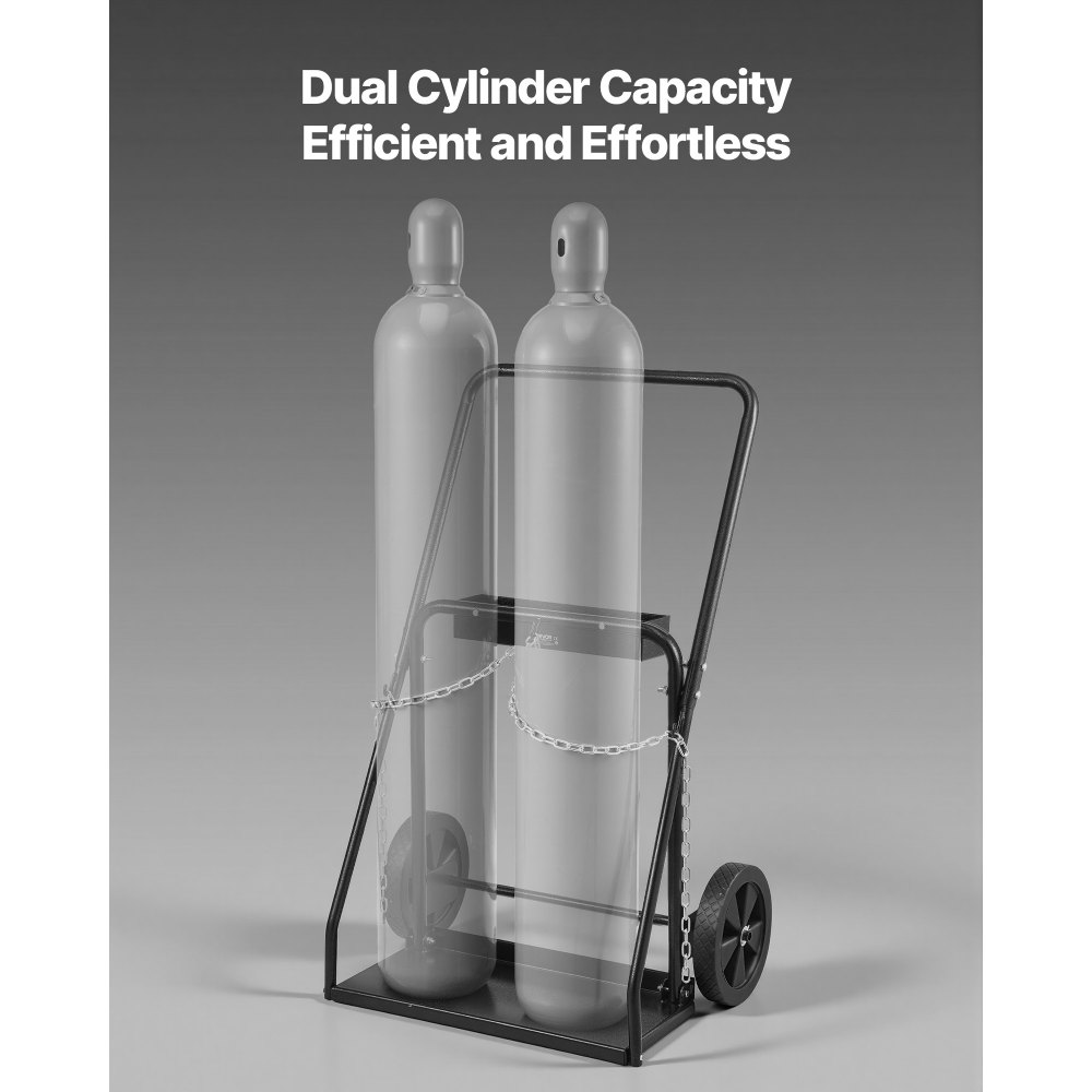 VEVOR Dual Welding Cylinder Cart, Oxygen Acetylene Tank Cart with 440LBS Static Weight Capacity, 10-Inch Solid Wheels and Tank Storage Safety Chains, Suitable for Double 12.5-Inch Dia. Gas Cylinders