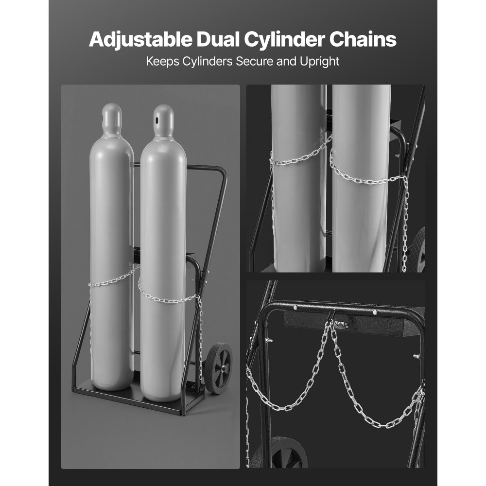 VEVOR Dual Welding Cylinder Cart, Oxygen Acetylene Tank Cart with 440LBS Static Weight Capacity, 10-Inch Solid Wheels and Tank Storage Safety Chains, Suitable for Double 12.5-Inch Dia. Gas Cylinders