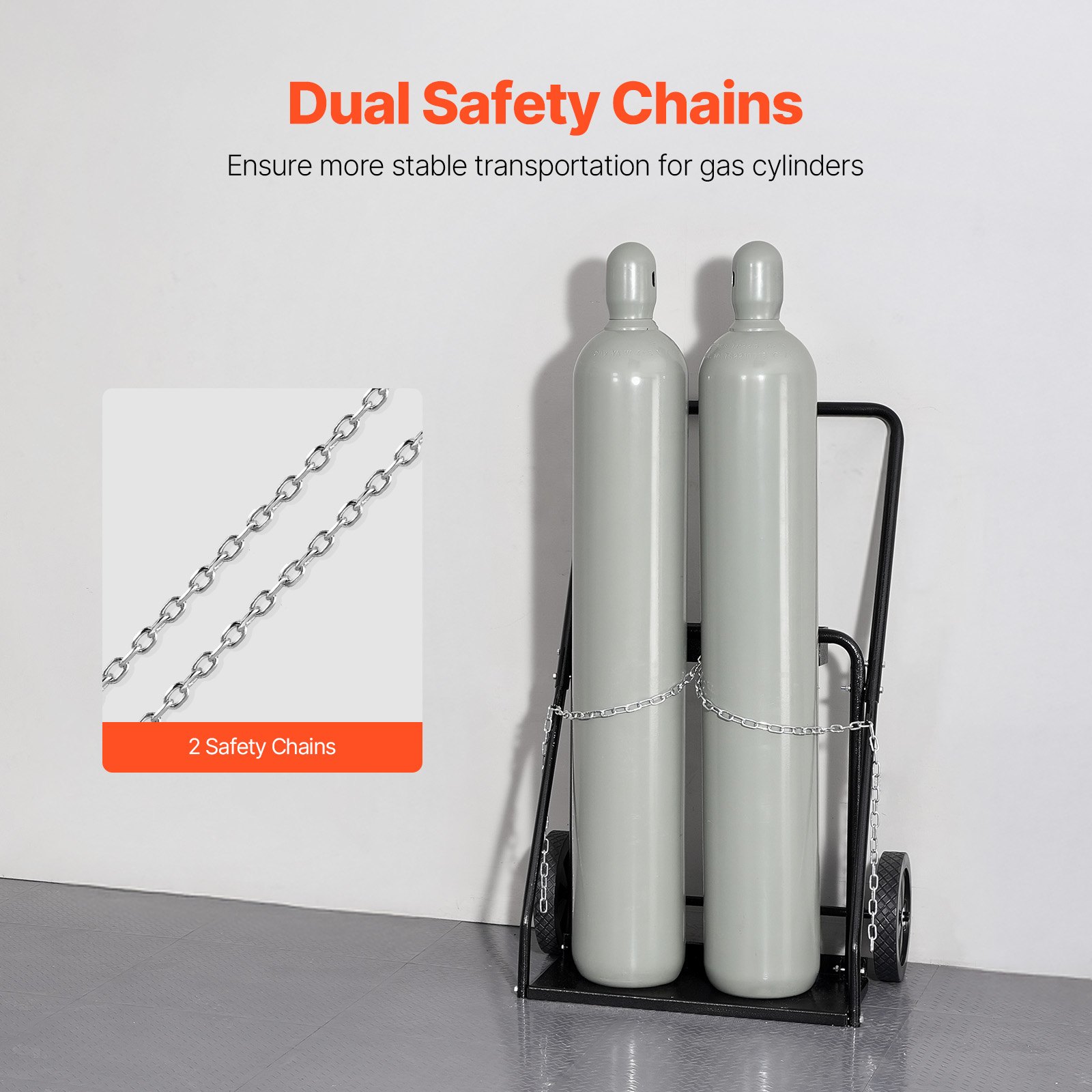 VEVOR Dual Welding Cylinder Cart, Oxygen Acetylene Tank Cart with 440LBS Static Weight Capacity, 10-Inch Solid Wheels and Tank Storage Safety Chains, Suitable for Double 12.5-Inch Dia. Gas Cylinders