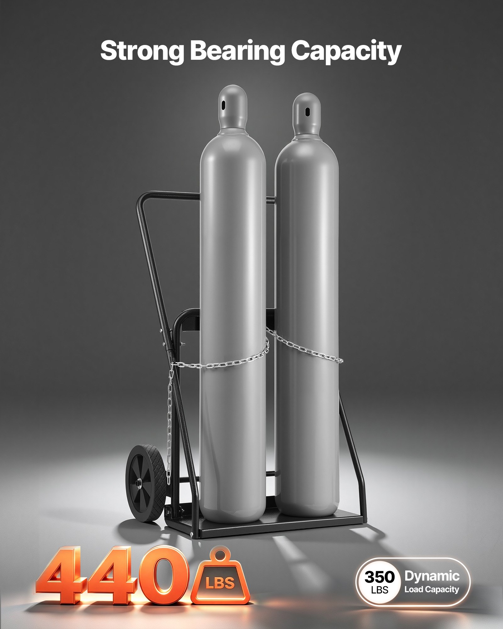 VEVOR Dual Welding Cylinder Cart, Oxygen Acetylene Tank Cart with 440LBS Static Weight Capacity, 10-Inch Solid Wheels and Tank Storage Safety Chains, Suitable for Double 12.5-Inch Dia. Gas Cylinders