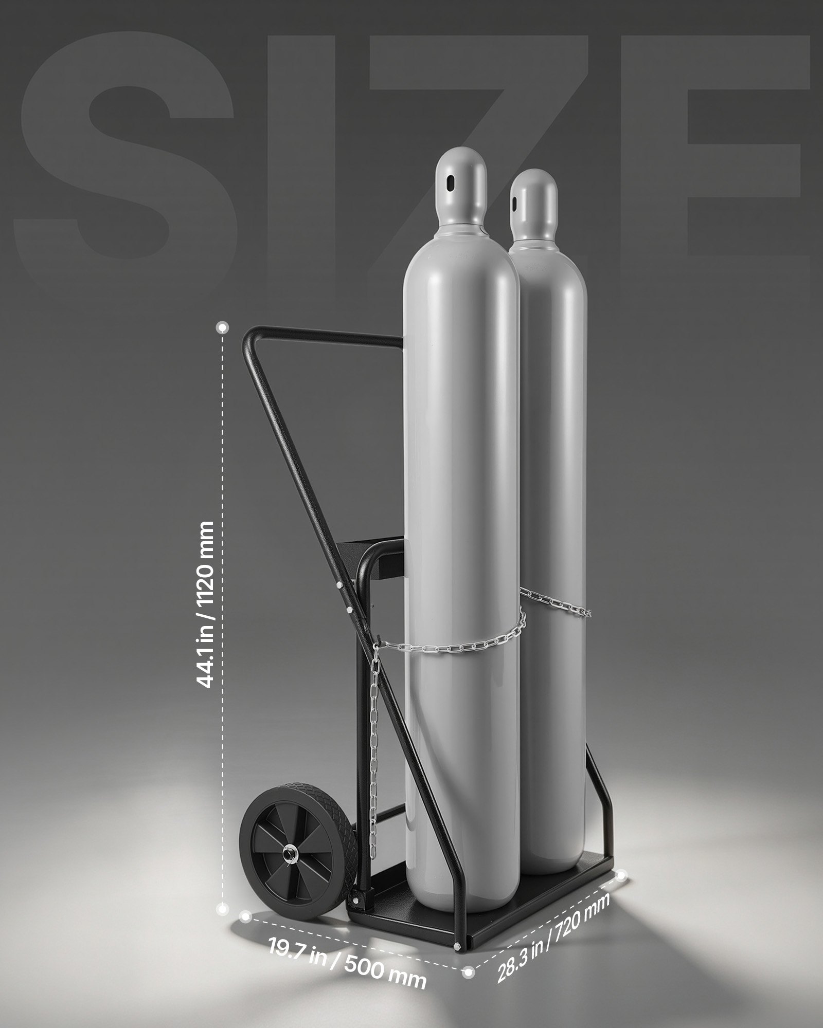 VEVOR Dual Welding Cylinder Cart, Oxygen Acetylene Tank Cart with 440LBS Static Weight Capacity, 10-Inch Solid Wheels and Tank Storage Safety Chains, Suitable for Double 12.5-Inch Dia. Gas Cylinders
