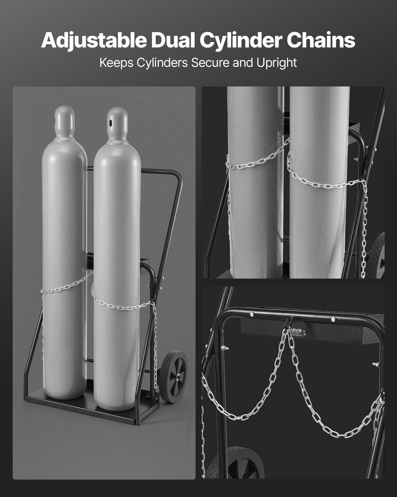 VEVOR Dual Welding Cylinder Cart, Oxygen Acetylene Tank Cart with 440LBS Static Weight Capacity, 10-Inch Solid Wheels and Tank Storage Safety Chains, Suitable for Double 12.5-Inch Dia. Gas Cylinders