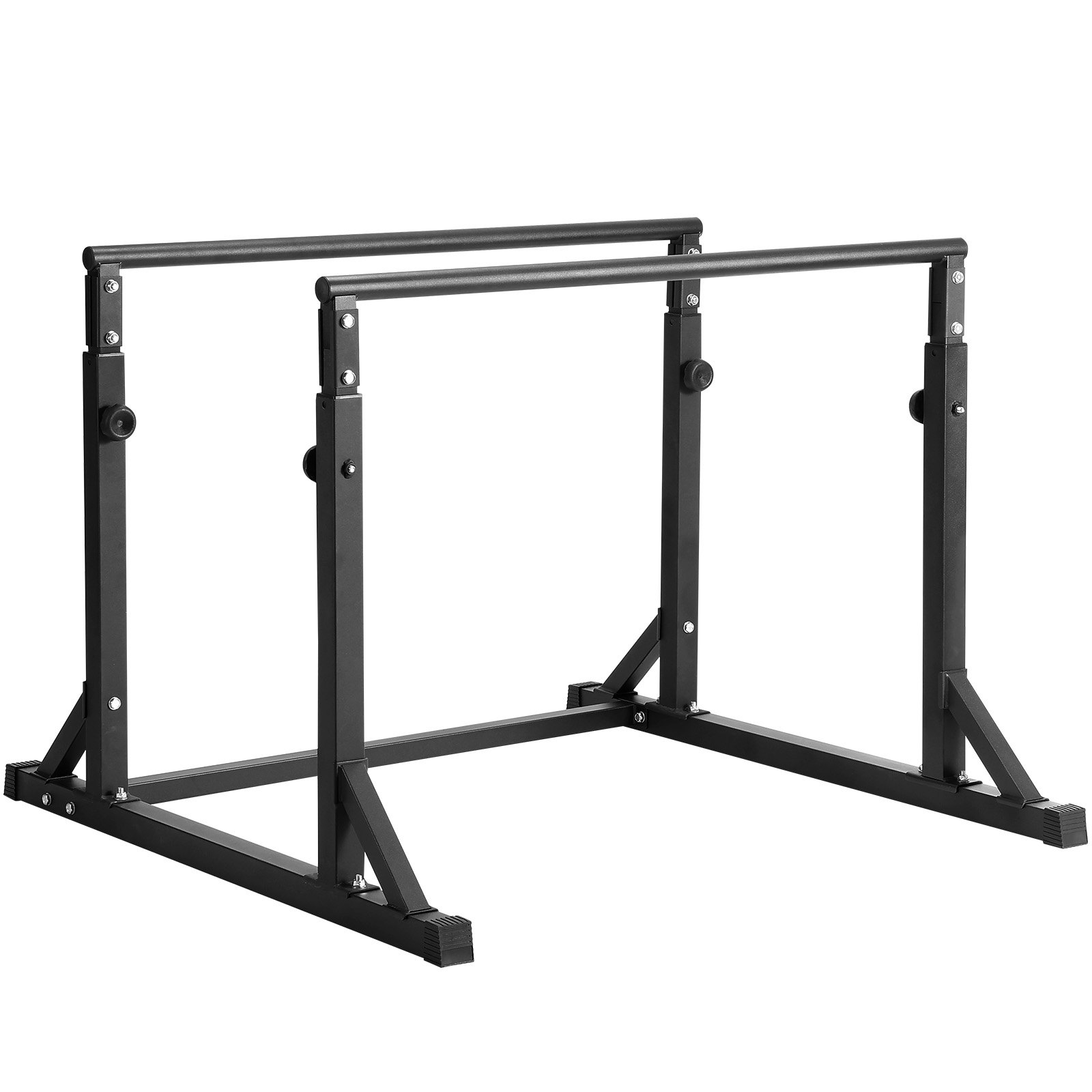 adjustable VEVOR dip bar with black steel frame for home gym fitness and bodyweight exercises.