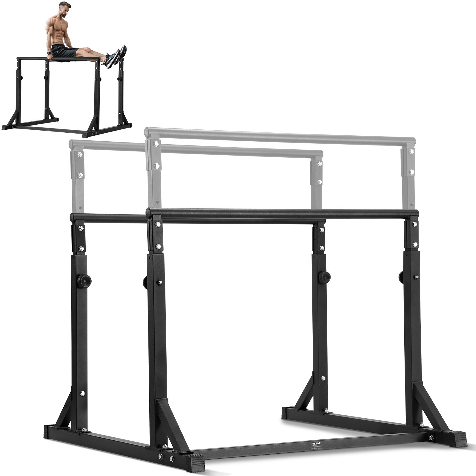 VEVOR Dip Bar, 363 kg Capacity, Heave Duty Dip Stand Station with Adjustable Height, Fitness Workout Dip Bar Station Stabilizer Parallette Push Up Stand, Parallel Bars for Strength Training Home Gym