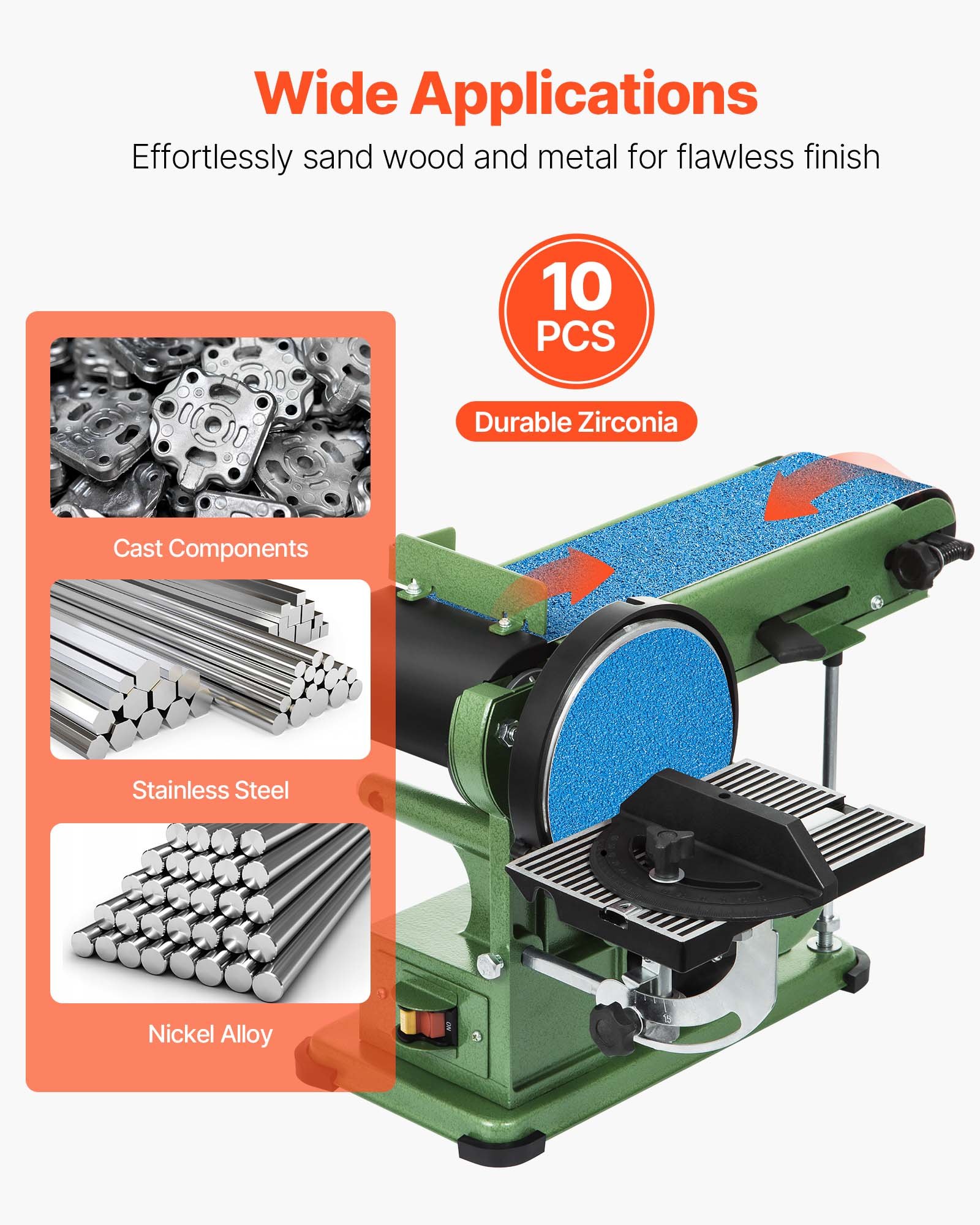 VEVOR Sanding Belts, 100 x 915mm Belt Sander Sanding Belts, 10PCS (2 of Each 40 60 80 120 240 Grits) Zirconia for Knife Sharpening, Metal Polishing, Stainless Steel, Nickel Alloy Finishing