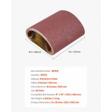 VEVOR Sanding Belts, 8 x 19-inch Belt Sander Sanding Belts, 12PCS 80 Grit Aluminum Oxide for Woodworking, Steel, Aluminum, Non-Ferrous Metals