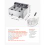 VEVOR Commercial Electric Deep Fryer, Upgrade Dual Tank 14 L Oil Capacity, 5000W Stainless Steel Countertop Fryer with Baskets & Lids, Temp Control, Timer, Overheat Protection, for Restaurant, Silver