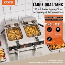 VEVOR Commercial Electric Deep Fryer Countertop Fryer 3500W Dual Tank 2x9Qt/8.5L