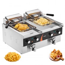 VEVOR Commercial Electric Deep Fryer Countertop Fryer 3500W Dual Tank 2x9Qt/8.5L