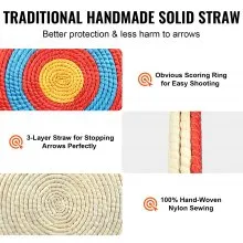 VEVOR Archery Target, 3 Layers 20" Arrow Target, Traditional Solid Straw Round Archery Target Shooting Bow, Hand-Made Arrows Target, Coloured Rope Target for Backyard Outdoor Hunting Shooting Practice