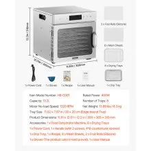 8 Trays Food Dehydrator Machine Stainless Steel 400W Jerky Meat Fruit Drying