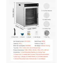 12 Trays Rotary Food Dehydrator Machine Stainless Steel 800W Jerky Fruit Drying