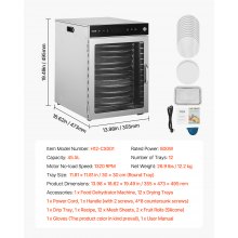 VEVOR 12 Trays Rotary Food Dehydrator Machine Stainless Steel 800W Fruit Drying