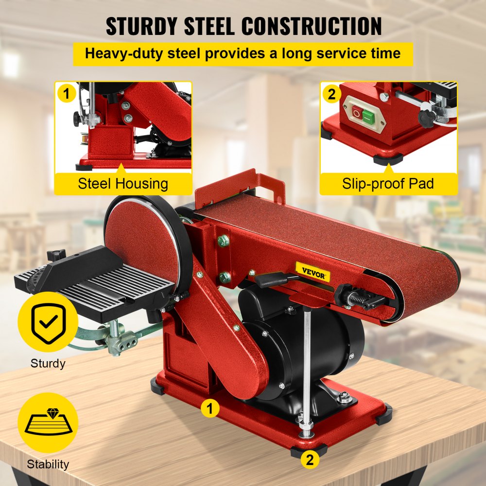 VEVOR Belt Disc Sander 4x36inch and 6inch Disc, Benchtop Disc Sander 375W,Disc Combo Sander with Built-In Dust Collection,Bench Sander for Woodworking