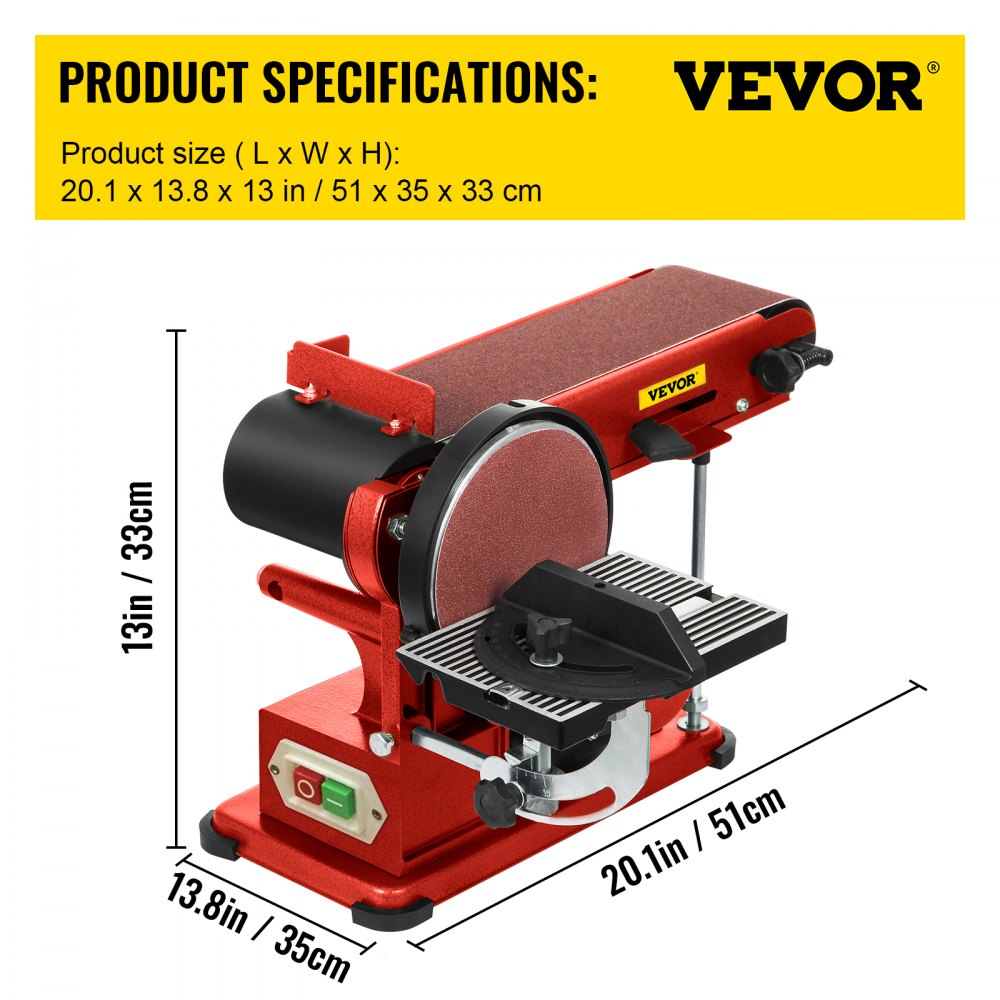 VEVOR Belt Disc Sander 4x36inch and 6inch Disc, Benchtop Disc Sander 375W,Disc Combo Sander with Built-In Dust Collection,Bench Sander for Woodworking