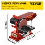 VEVOR Belt Disc Sander 4x36inch and 6inch Disc, Benchtop Disc Sander 375W,Disc Combo Sander with Built-In Dust Collection,Bench Sander for Woodworking