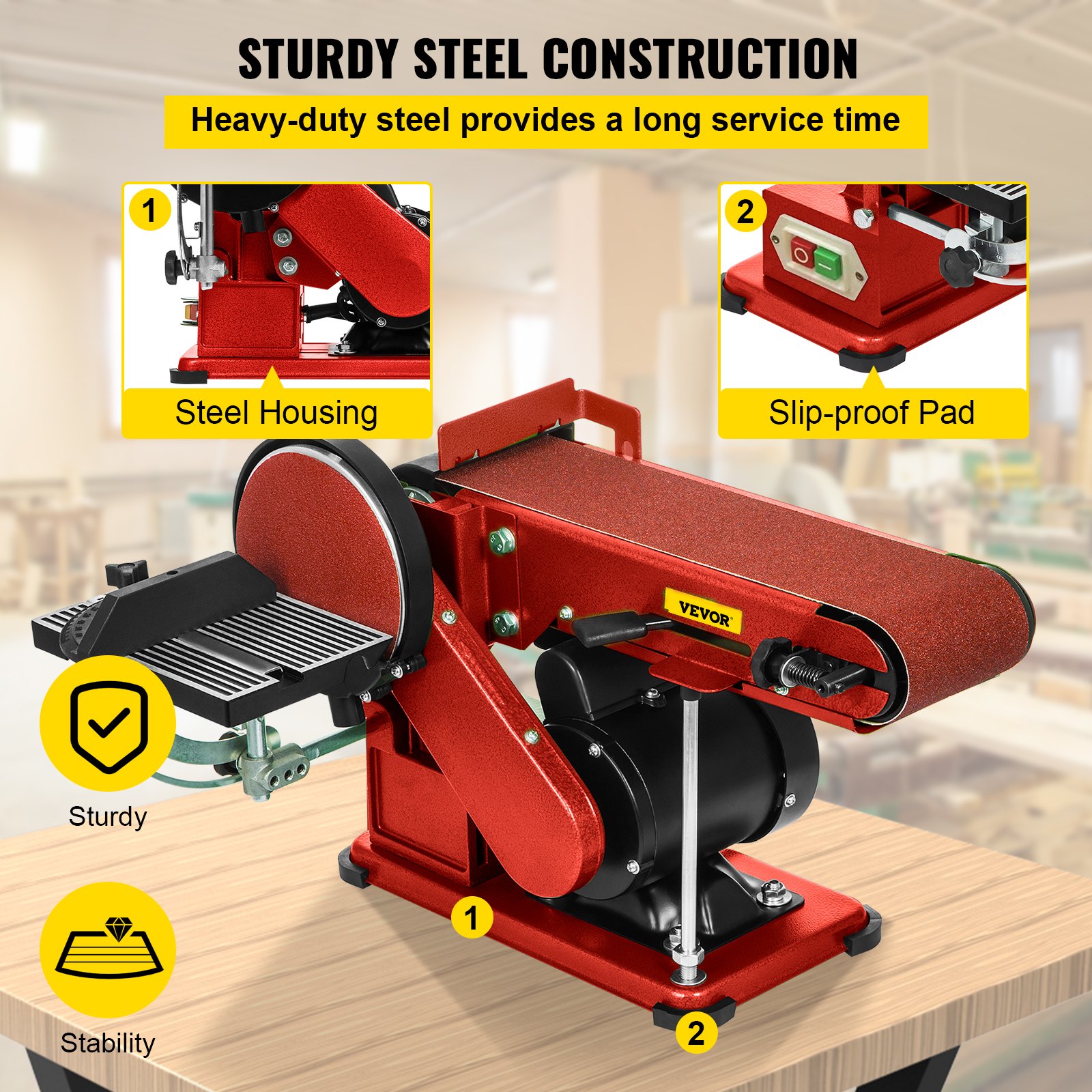 VEVOR Belt Disc Sander 4x36inch and 6inch Disc, Benchtop Disc Sander 375W,Disc Combo Sander with Built-In Dust Collection,Bench Sander for Woodworking